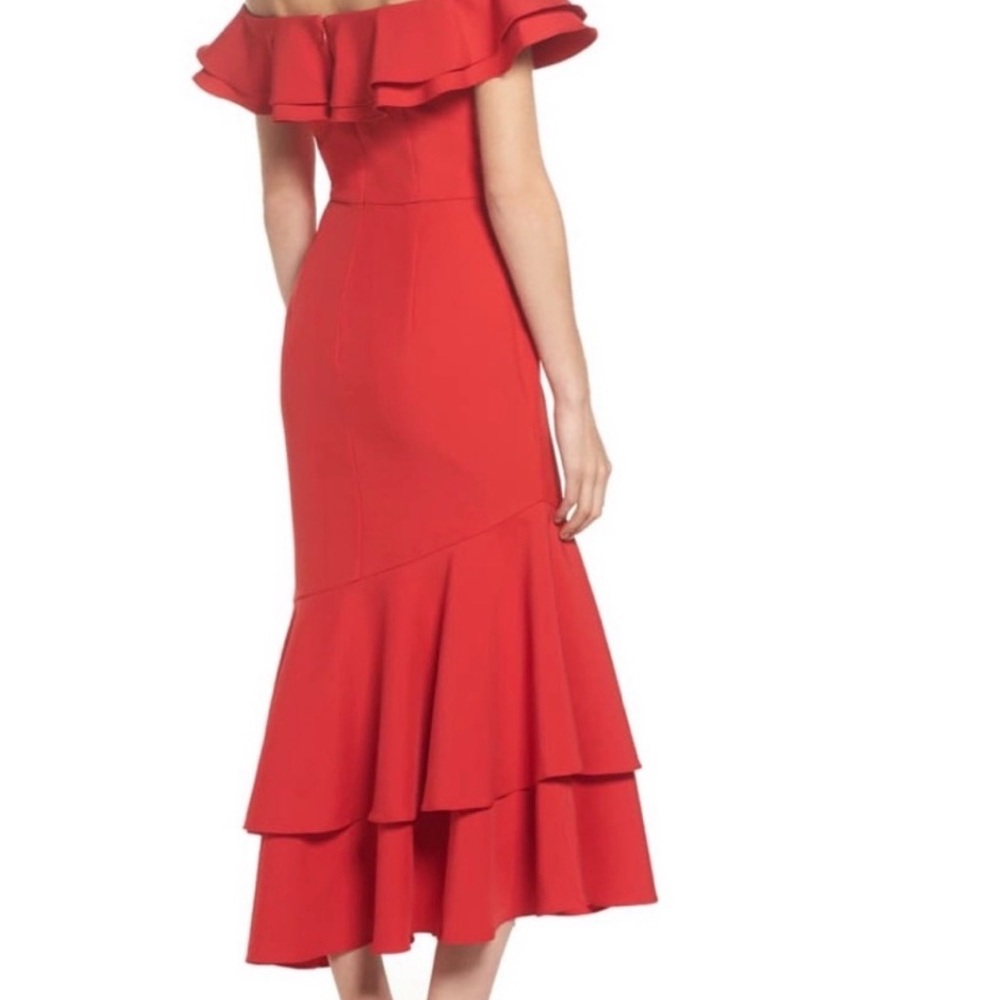 Chic Strapless Red Ruffle Dress - Picture 2 of 8
